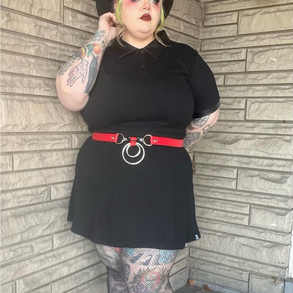 Sourpuss faux leather detail dress